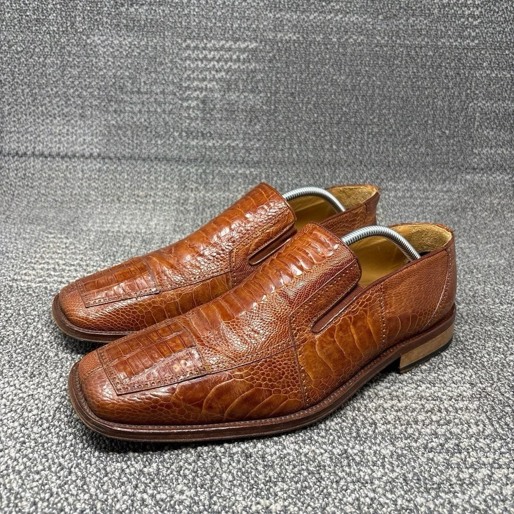 David Eden Men's 11 Genuine Crocodile Ostrich Exotic Leather Loafers Brown